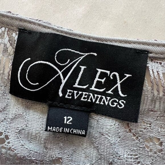 Alex Evenings Dress Size 12 Silver 2 PC Midi Lace Sparkle Sheath Jacket - Picture 10 of 16